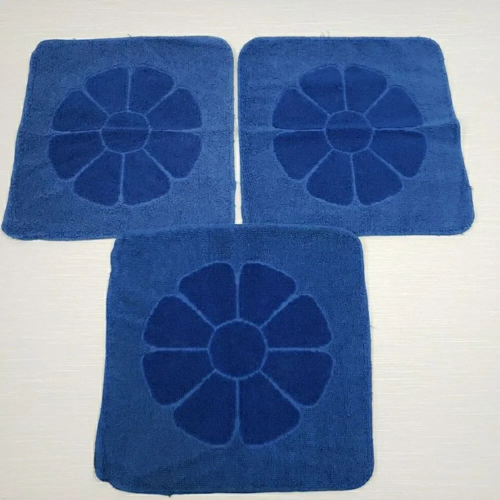Surety Deluxe 3 Hand Towel 3 wash cloth Navy Blue Daisy Fringe Groovy Vintage